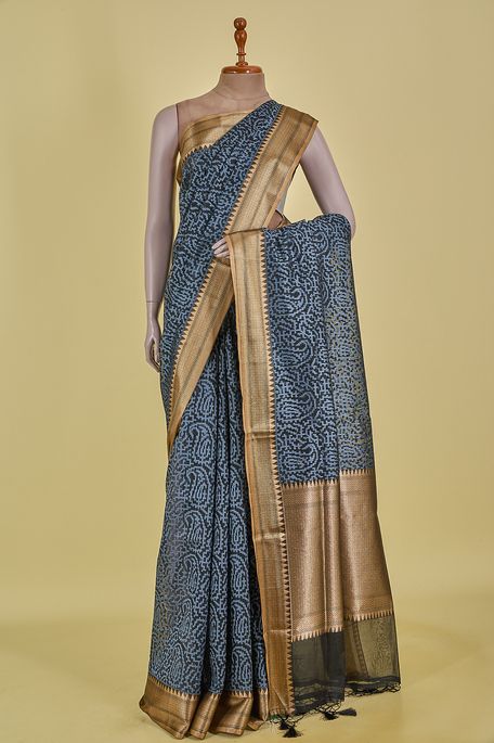 Banarasi kora cotton black saree with blouse