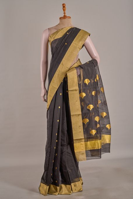 Chanderi cotton black saree with blouse