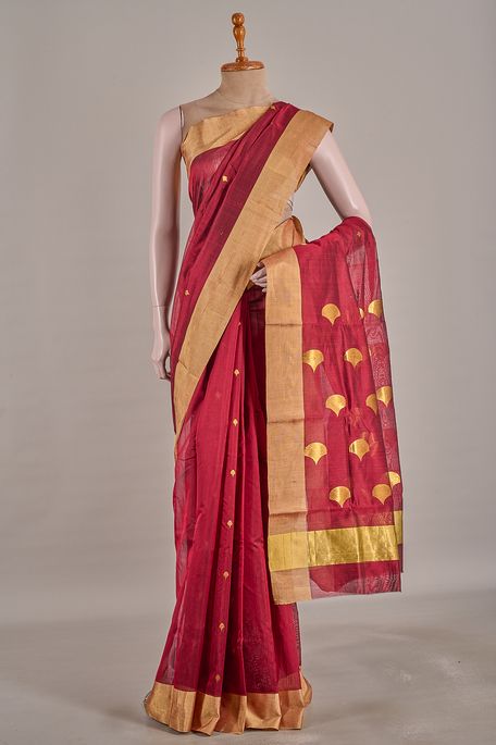 Chanderi cotton maroon saree with blouse