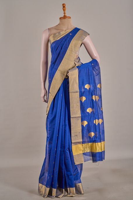 Chanderi cotton navy blue saree with blouse