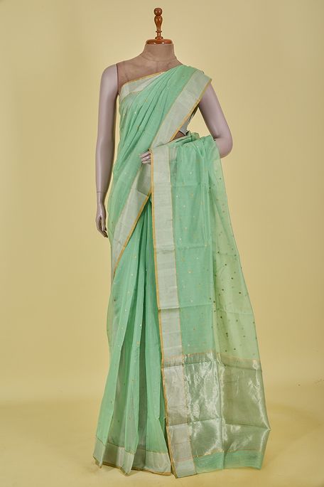 Chanderi cotton spring sea green saree with blouse