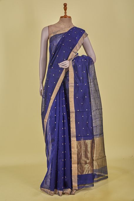 Chanderi cotton navy blue saree with blouse