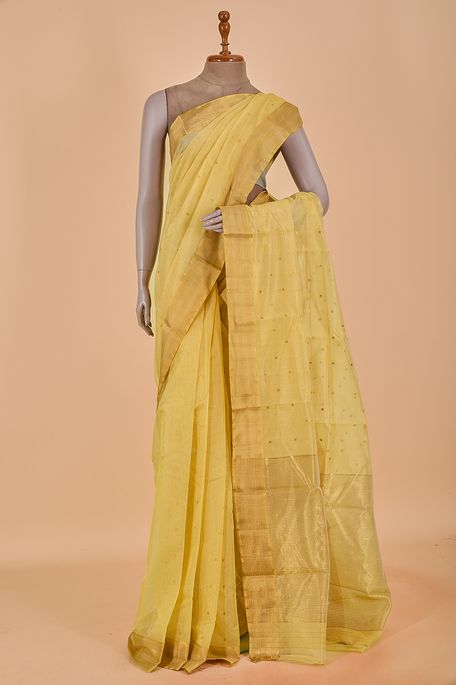 Chanderi cotton baby yellow saree with blouse