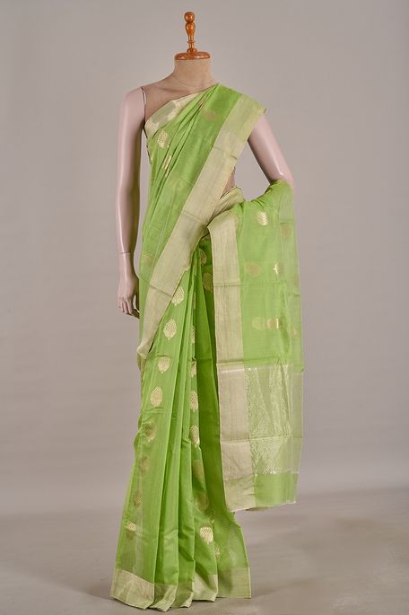 Chanderi cotton spring sea green saree with blouse