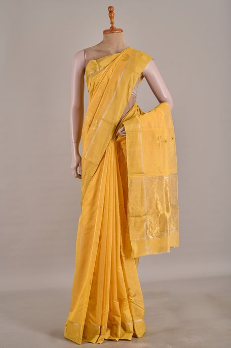 Chanderi cotton golden yellow saree with blouse