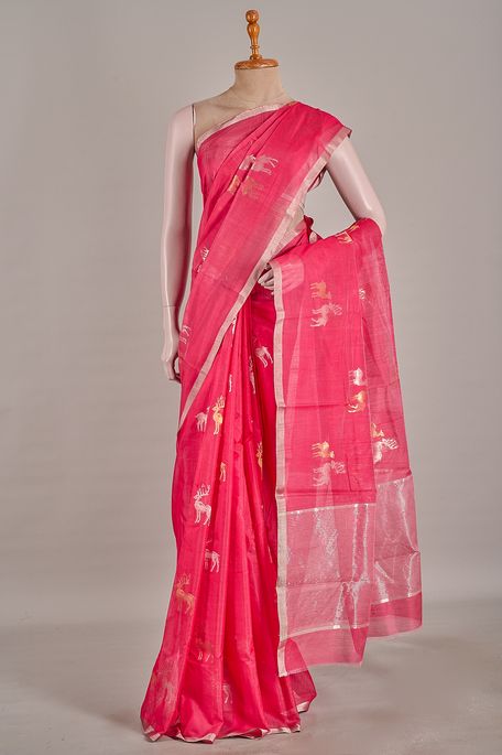 Chanderi cotton pink saree with blouse