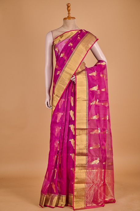 Chanderi kora silk purple violet saree with blouse