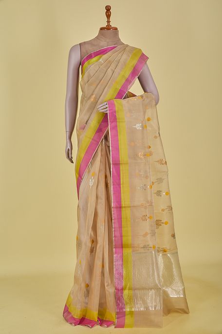 Chanderi kora silk natural beige tussar saree with blouse