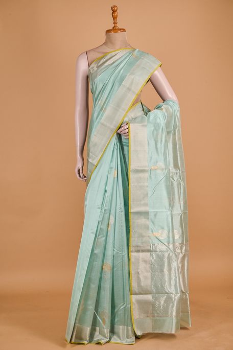 Chanderi kora cotton persian sea green blush saree with blouse