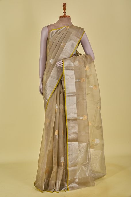 Chanderi kora silk dark ash grey saree with blouse