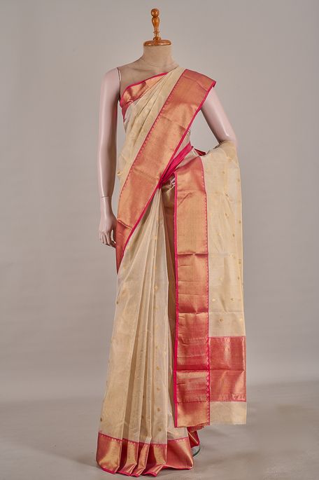 Chanderi tissue Kora natural beige tussar saree with blouse