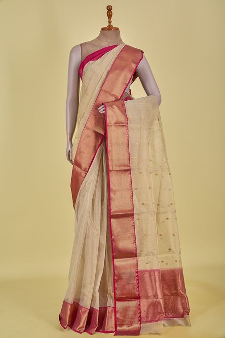 Chanderi tissue Kora natural beige tussar saree with blouse