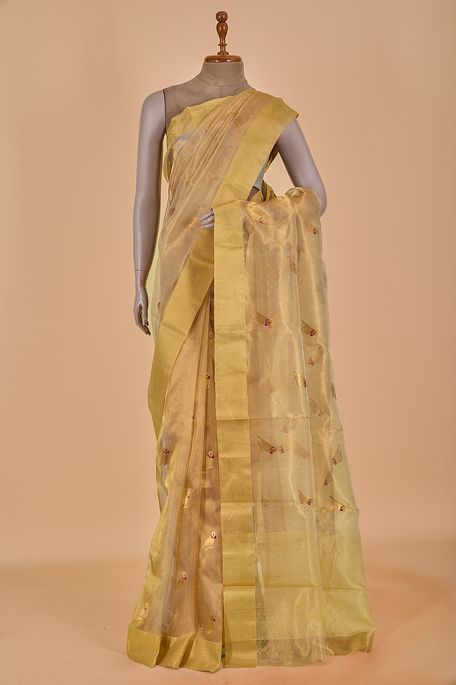 Chanderi tissue Kora natural beige tussar saree with blouse