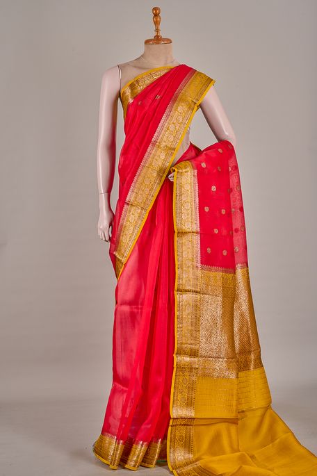 Banarasi kora silk blood red saree with blouse