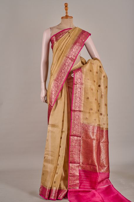 Banarasi kora silk natural beige tussar saree with blouse