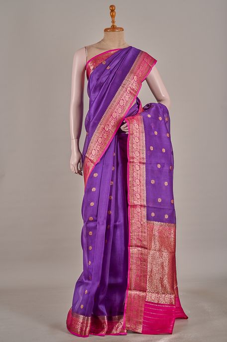 Banarasi kora silk dark violet purple saree with blouse
