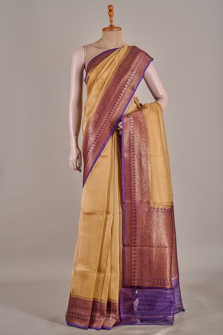 Banarasi kora silk natural beige tussar saree with blouse