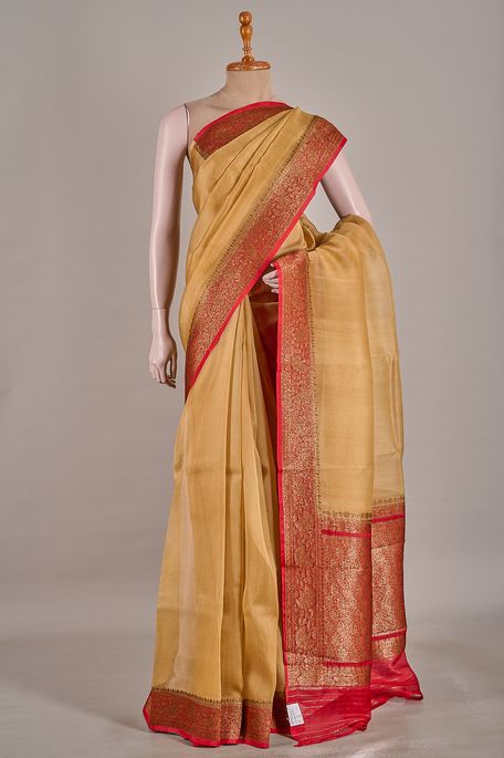 Banarasi kora silk natural beige tussar saree with blouse