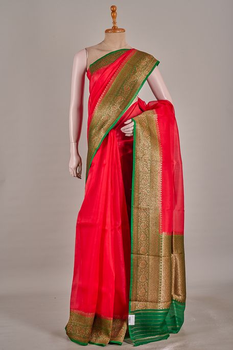 Banarasi kora silk blood red saree with blouse