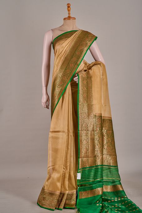 Banarasi kora silk natural beige tussar saree with blouse