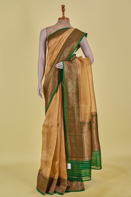 Banarasi kora silk natural beige tussar saree with blouse