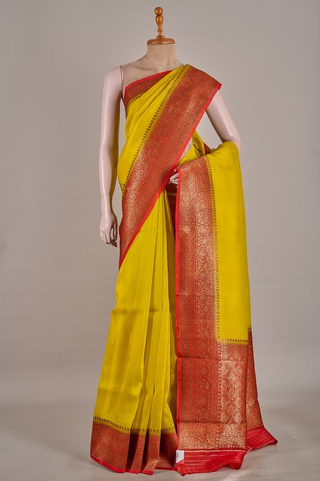Banarasi kora silk dark mustard saree with blouse