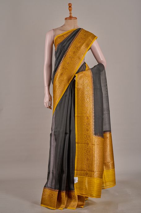 Banarasi kora silk black saree with blouse