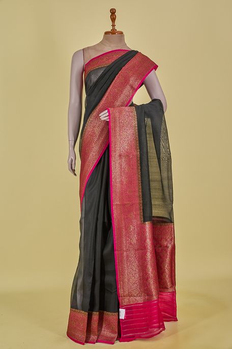 Banarasi kora silk black saree with blouse