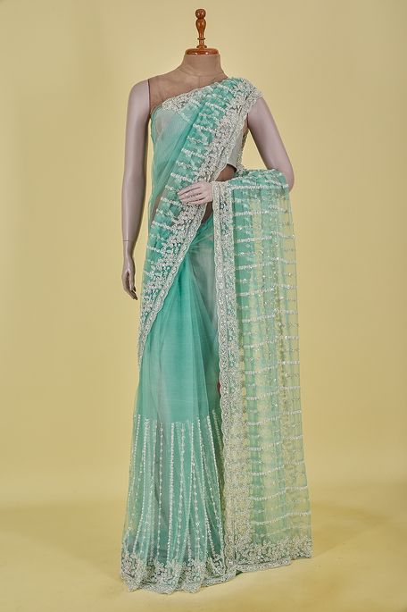 net / tule light persian sea green saree with blouse