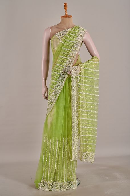 net / tule spring sea green saree with blouse
