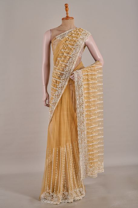 net / tule natural beige tussar saree with blouse