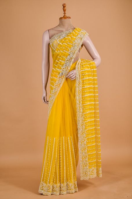 net / tule golden yellow saree with blouse