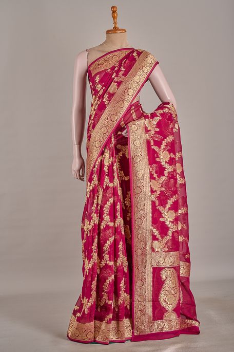georgette dark magenta pink saree with blouse