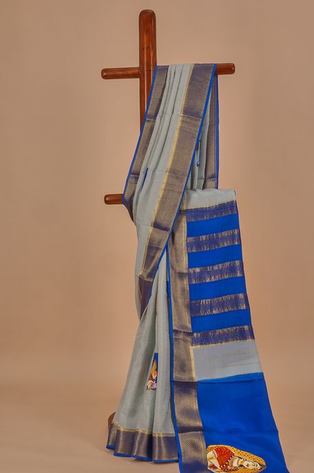 Mysore crepe light sky blue saree with blouse