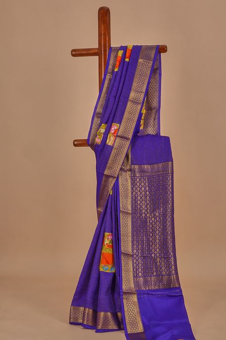 Mysore crepe dark marine blue saree with blouse
