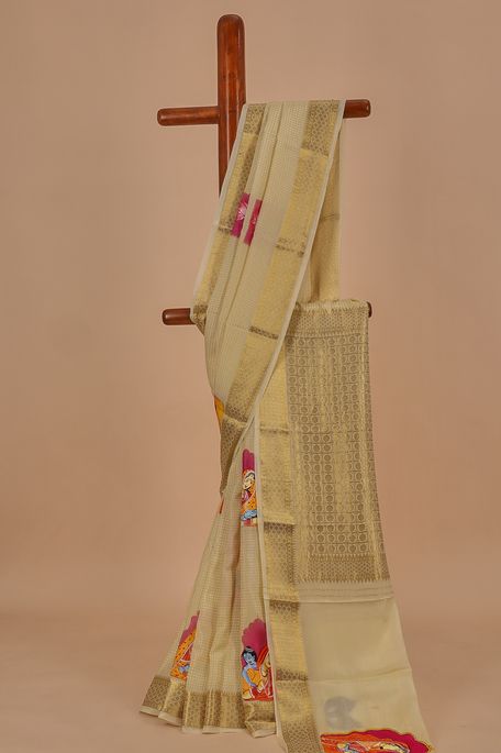 Mysore crepe light beige saree with blouse