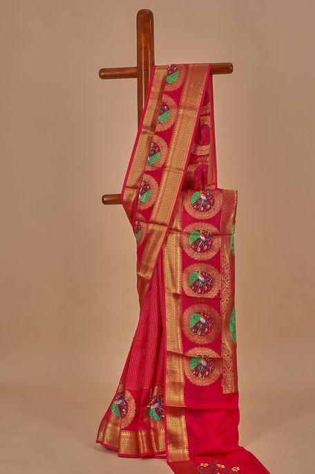 Mysore crepe fuschia pink saree with blouse