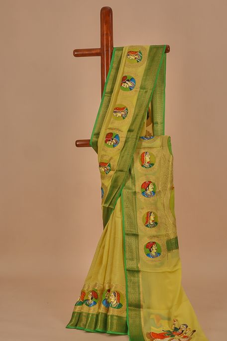 Mysore crepe lemon yellow saree with blouse