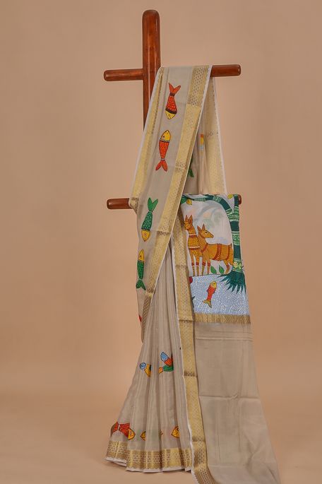 Mysore crepe tissue light beige saree with blouse