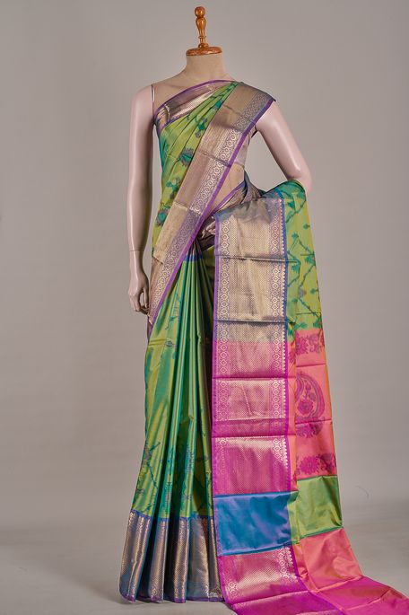 silk fig green saree with blouse