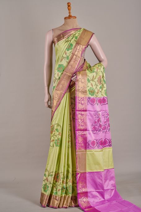 silk light raw apple green saree with blouse