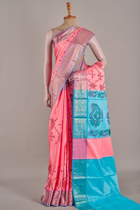 silk salmon pink saree with blouse