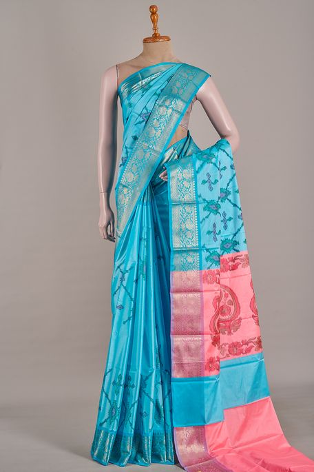 silk light aqua blue saree with blouse