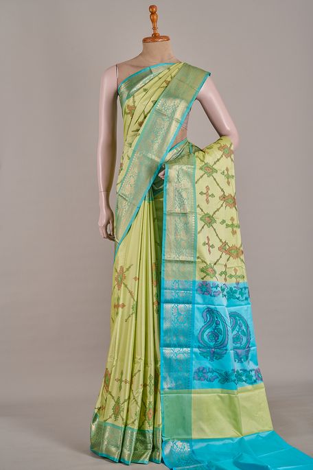 silk light raw apple green saree with blouse