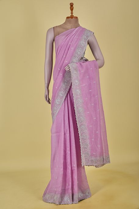 organza tissue light lavender purple saree with blouse