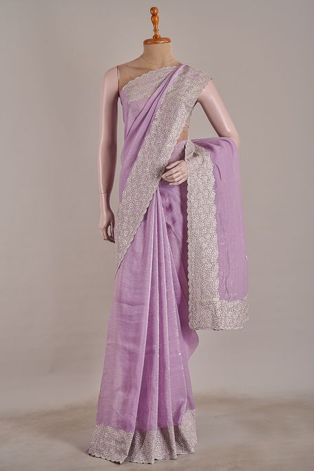organza tissue light lavender purple saree with blouse