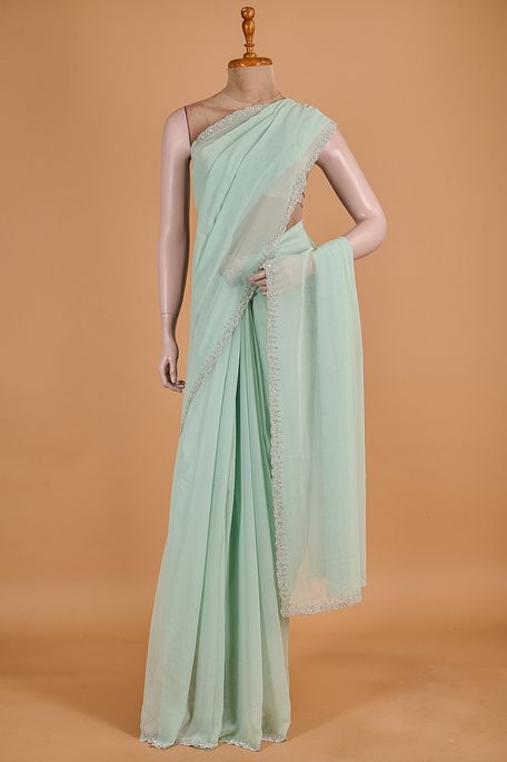 georgette cool mint sea green saree with blouse