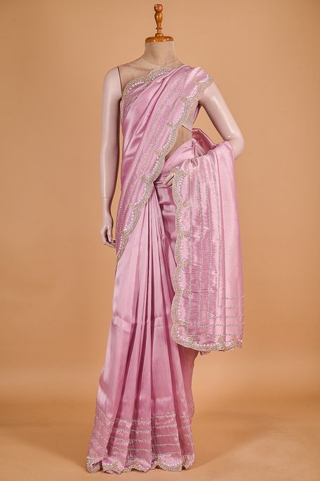 organza tissue light old rose pink saree with blouse