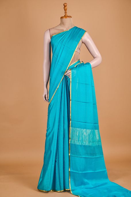 Mysore crepe light aqua blue saree with blouse
