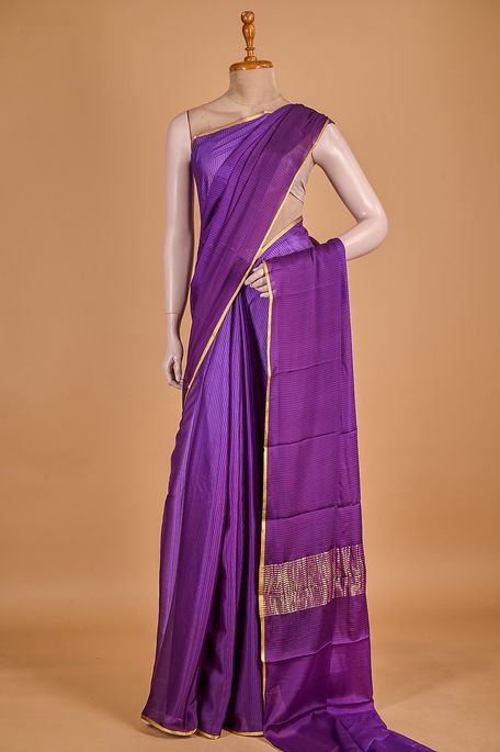 Mysore crepe purple violet dark violet purple saree with blouse